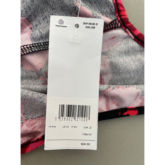 Asos Design Mini Dress Size 00 Floral Cami Lace Up Back Black Red Bohemian NEW - Picture 5 of 10